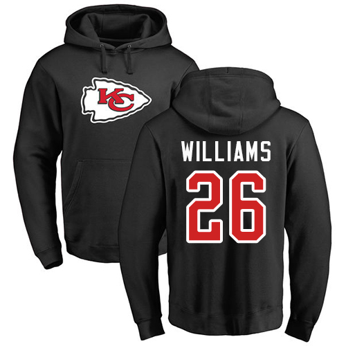 Men Kansas City Chiefs #26 Williams Damien Black Name and Number Logo Pullover Hoodie